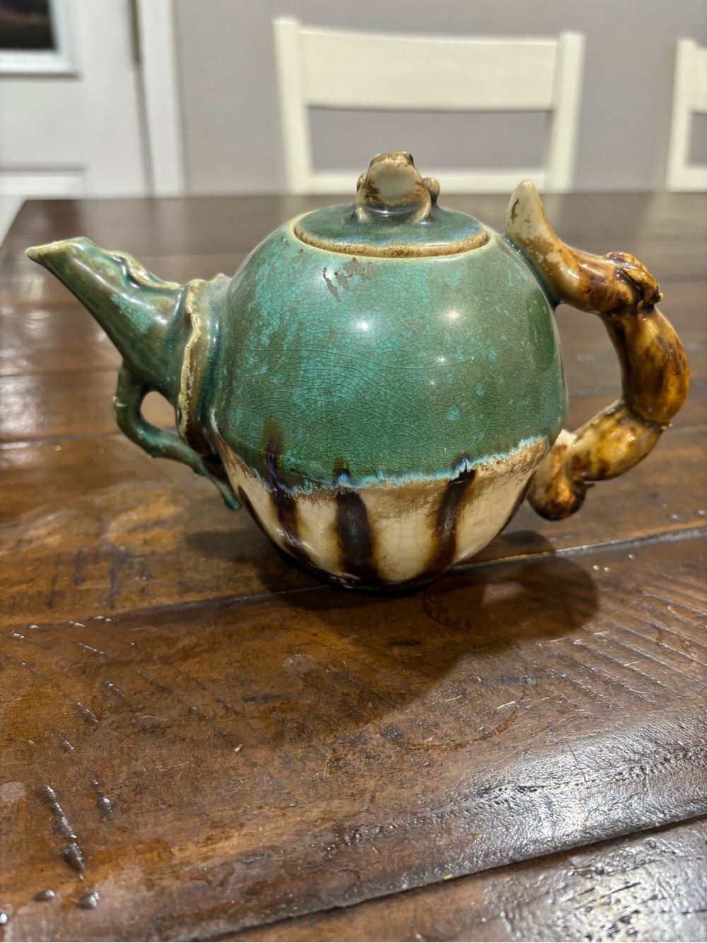 Majolica Frog Mini Ceramic Teapot - Artisan Home Accent Antique
